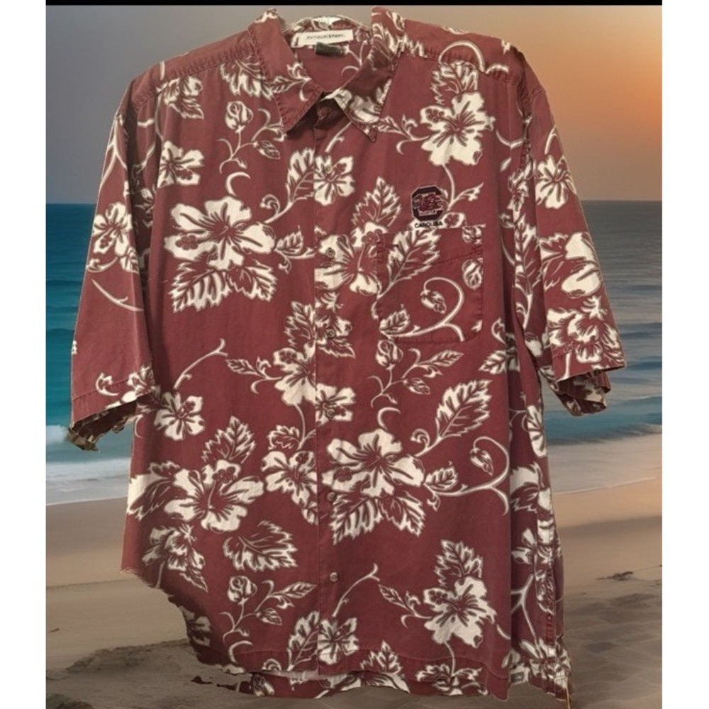Antigua Sport USC South Carolina Gamecocks Floral Hawaiian Button Up Shirt XL